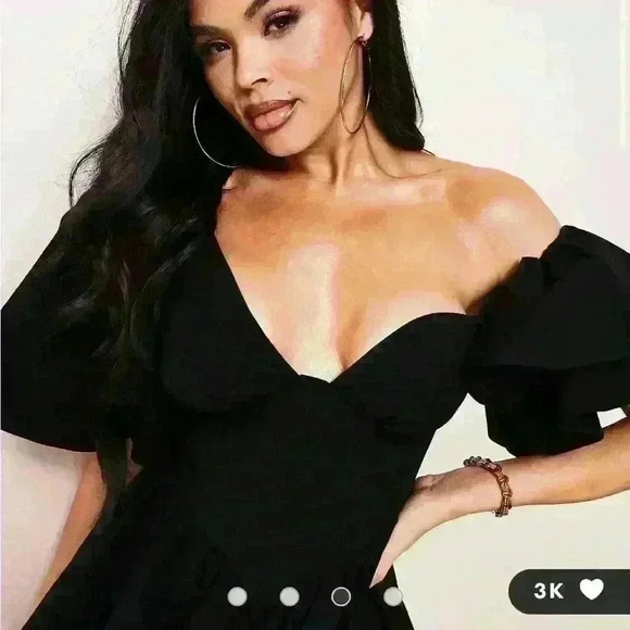 ASOS LUXE one shoulder cotton dress/corset detail & ruffles in black Size 6 - Picture 2 of 5